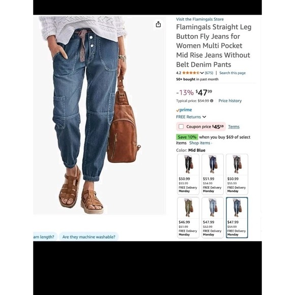 Flamingals Womens Cargo Jogger Jeans Mid Rise Multi Pocket Denim XXL New - Picture 14 of 14